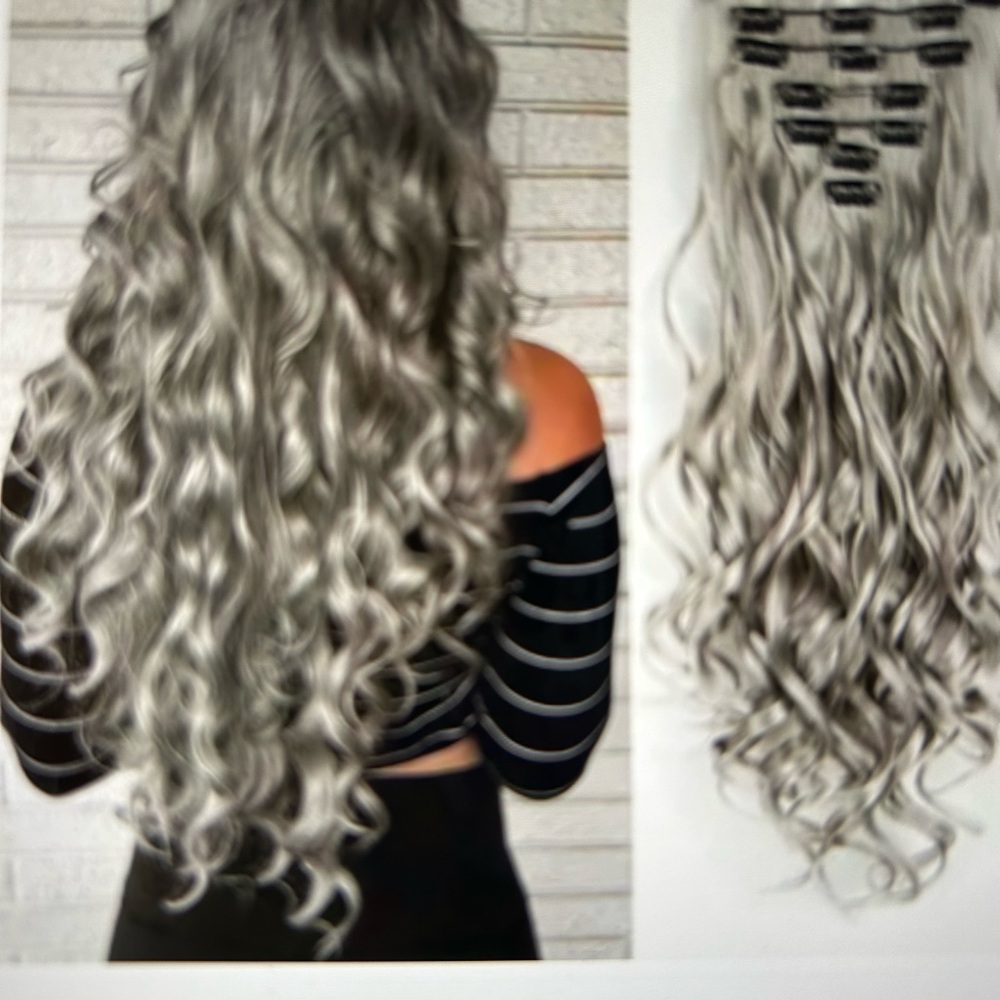 Source Unknown Silver Gray Wavy Clip-In Hair Extensions